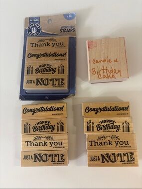ArtSkills/Crafters Closet Wooden Stamp Set - lot of 13 Birthday & Thank You